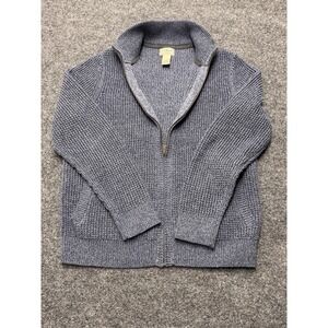 LL Bean Sweater Heather Blue Organic Cotton Knit Heavy Full Zip 508221 Medium